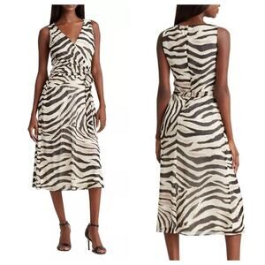 NEW Lauren Ralph Lauren Dress Size 6 Zebra Animal Print Sheer Midi Tie Waist